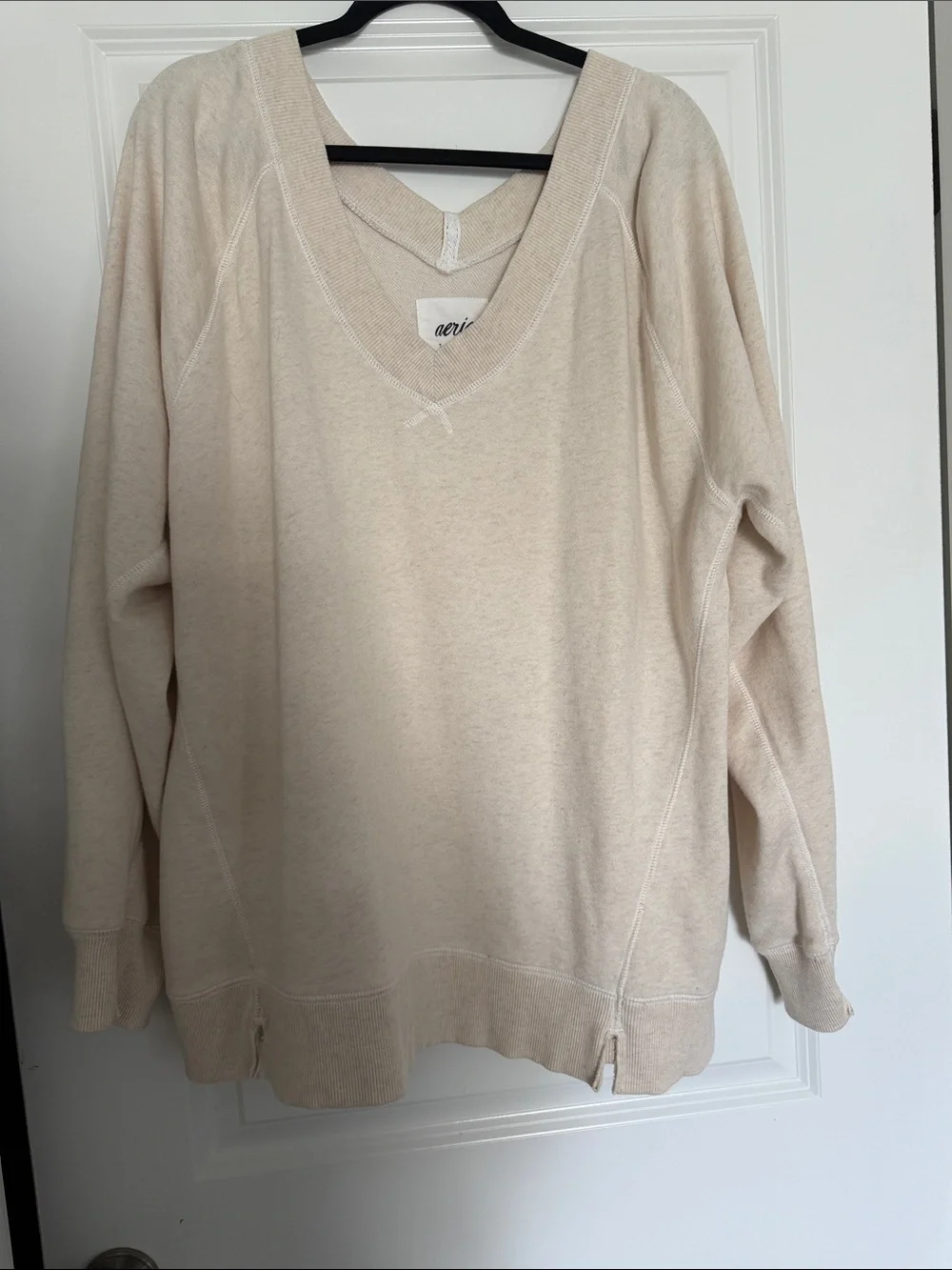 aerie Beige V-Neck Lightweight Pullover Sweater